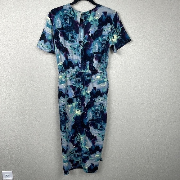 Open Edit Ruched Detail Midi Dress in Grey Blue Tie Dye Swirl Sz S - Picture 8 of 15